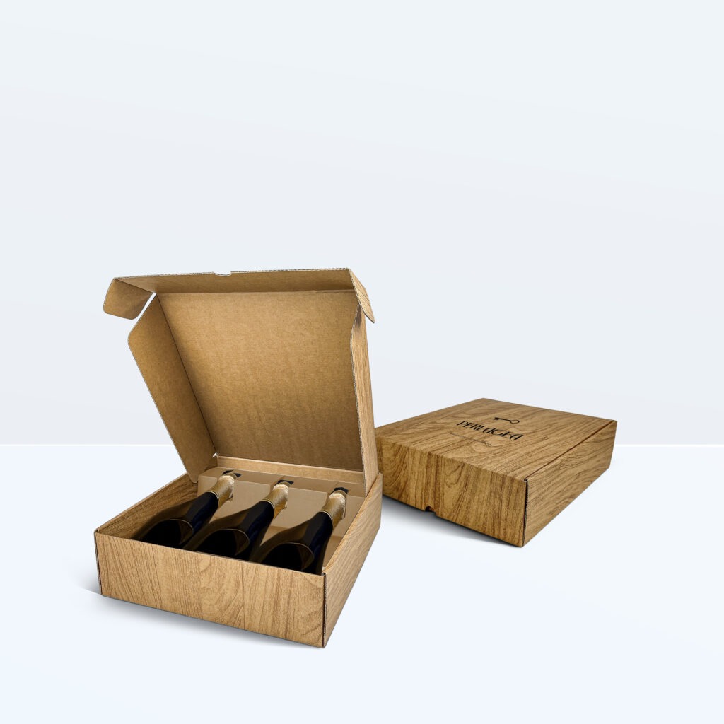 cardboard box covered with wood-grain paper