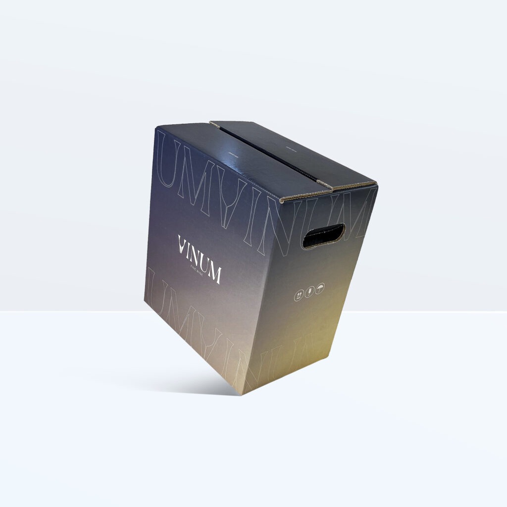 printed box for wine bottles with a handle
