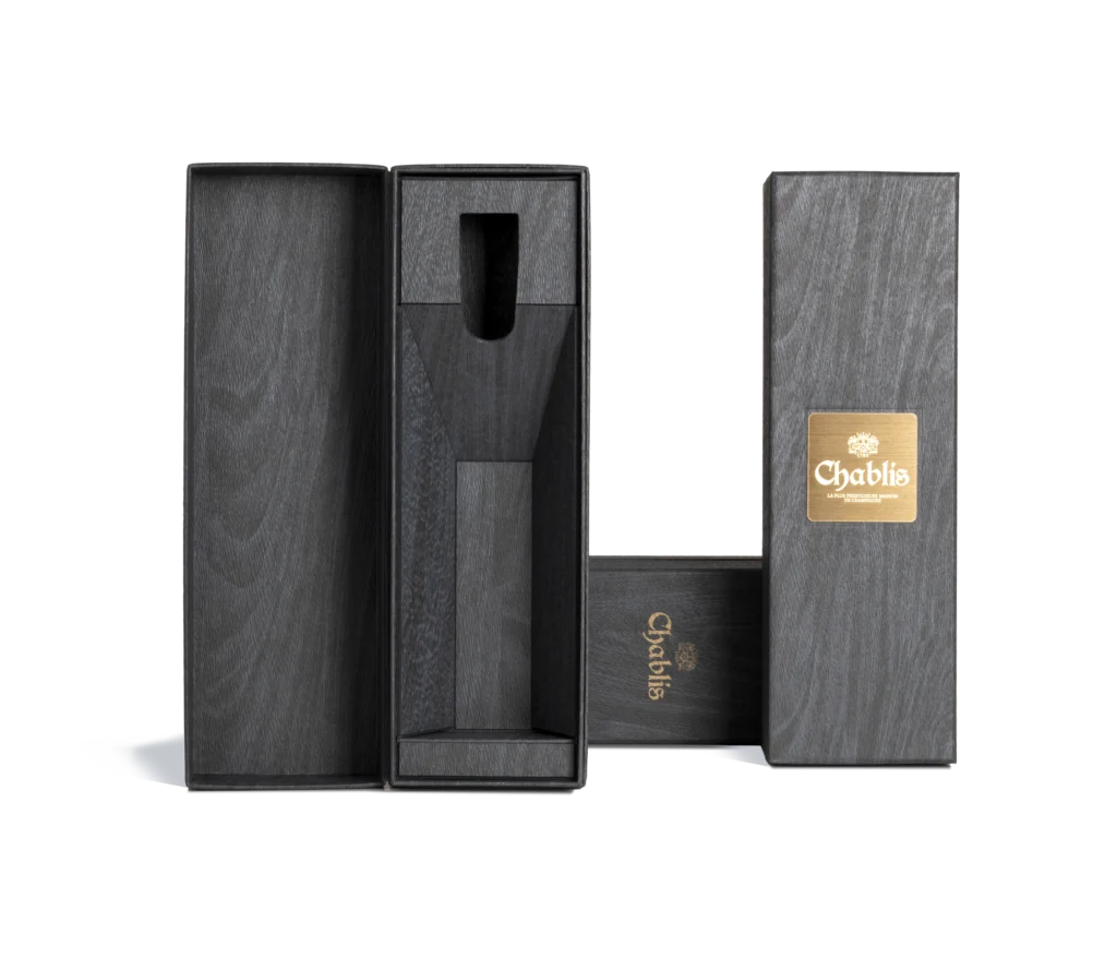 premium cardboard box covered with wood-grain paper